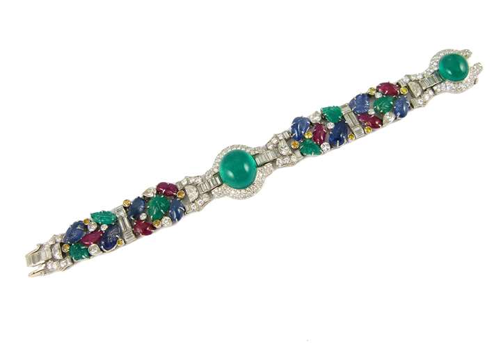 Cabochon emerald, ruby, sapphire and diamond tutti-frutti bracelet